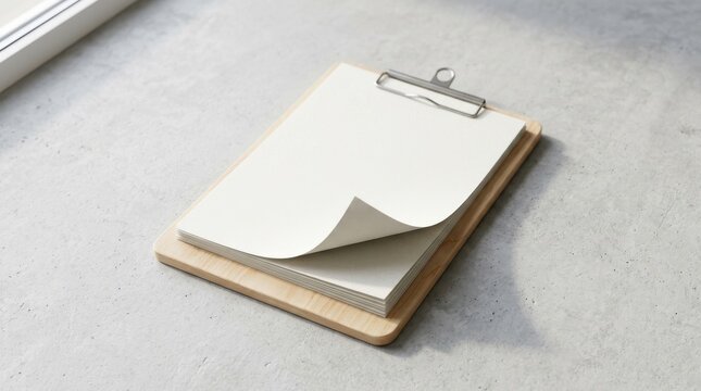 Blank Clipboard with Paper Sheets Mockup on Concrete Texture Surface for Professional Stationery Branding Presentation and Minimalist Workspace