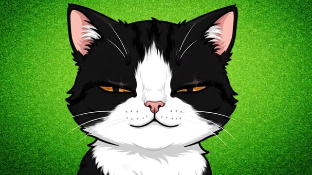 Chibi Tuxedo Cat Sleeping Peaceful on Green Screen. 4K Video