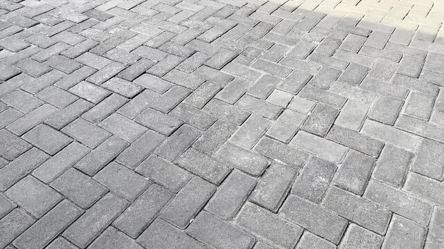 Grey Concrete Paving Blocks Patterned Courtyard Surface Texture