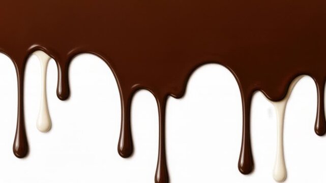 Smooth flowing dark and white chocolate dripping on white background for sweet dessert design