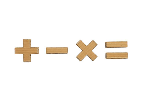 Set of four basic math symbols made from brown cardboard paper texture
