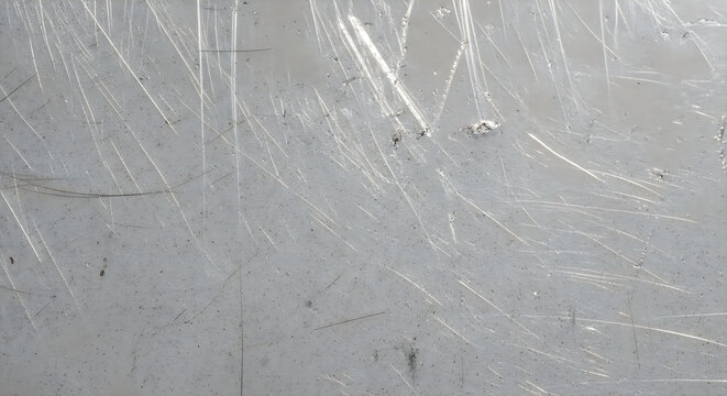 Close-up view of a textured and lightly scratched white surface with faint lines.