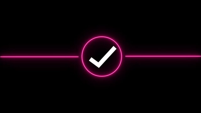 Pink Neon Check Mark Circle Icon Animation Glowing Success Approved Line Symbol Loop Isolated Black Background Motion Graphic Video