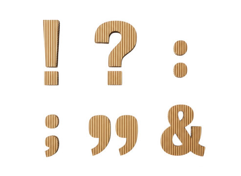 Set of punctuation marks made of corrugated cardboard texture