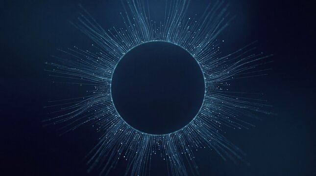 Abstract blue light streaks emanating from dark circle