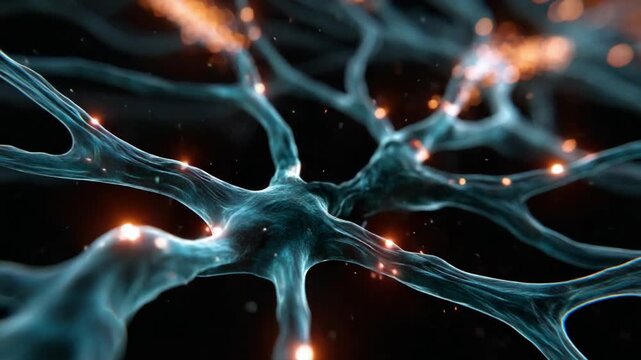Neural Network Activity: A close-up, abstract depiction of a glowing neural network, with vibrant energy pulses transmitting along the interconnected branches, symbolizing thought and communication.