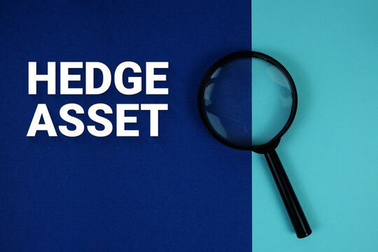 Hedge Asset text with magnifying glass on navy blue background