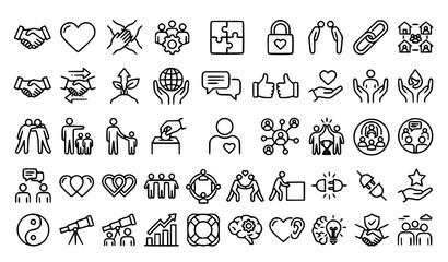 Fototapeta premium Black and white friendship love and trust line icon set vector illustration