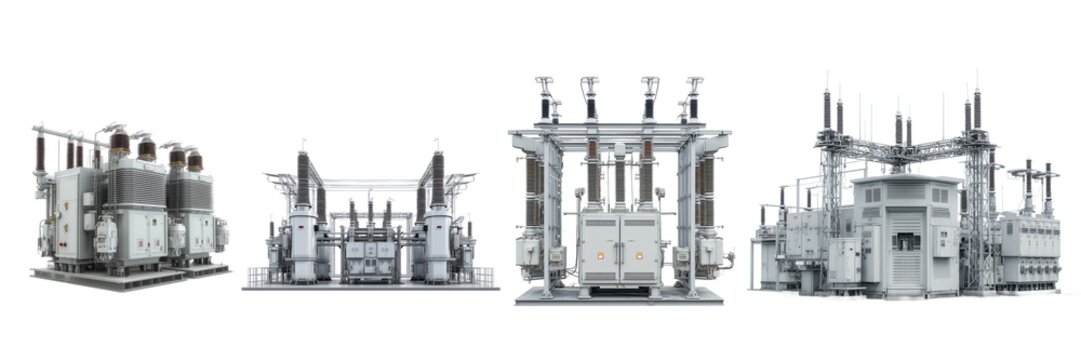 City Electrical Power Substation Transformers Equipment Set. PNG. Generated AI