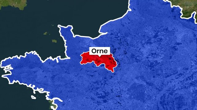 Orne region highlighted red on animated french map footage video