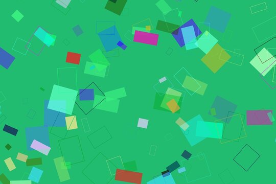Colorful squares and rectangles on green background