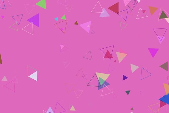 Colorful triangle shapes on pink background with confetti