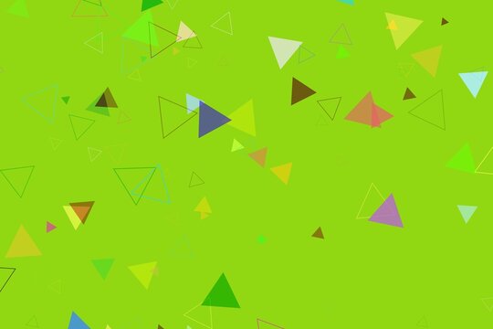 Colorful triangles on bright green background