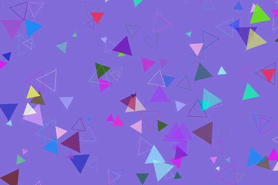 Colorful triangles scattered on purple background