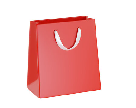 Elegant 3D red shopping bag icon with a glossy finish, perfect for retail, e-commerce, gift, and fashion branding projects.