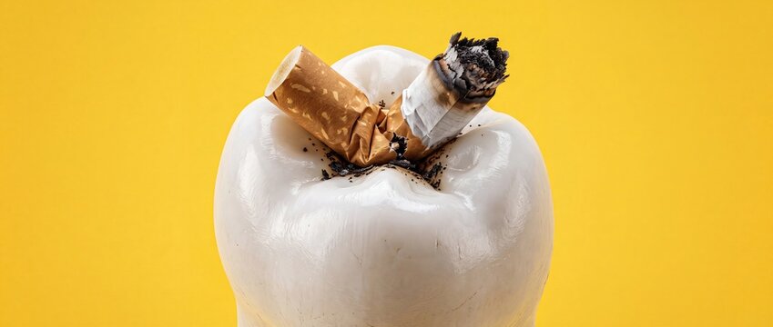 Broken Cigarette Inside Tooth Symbolizing Smoking Damage