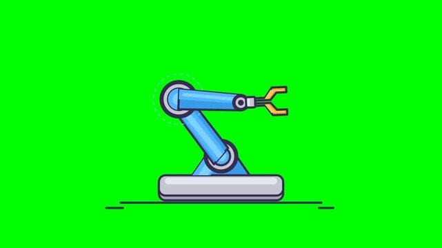 Animated industrial robotic arm moving upward against green screen background