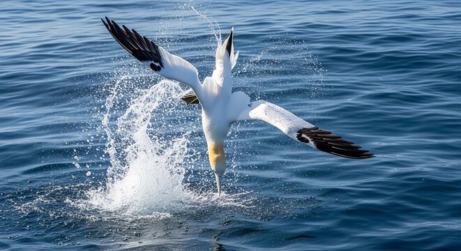 Northern Gannet Ocean Dive Vertical Splash Impact