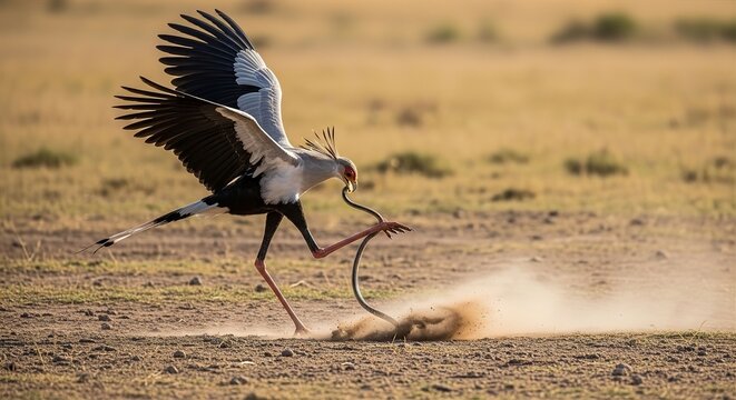 Secretary Bird Savanna Snake Strike Precision Attack