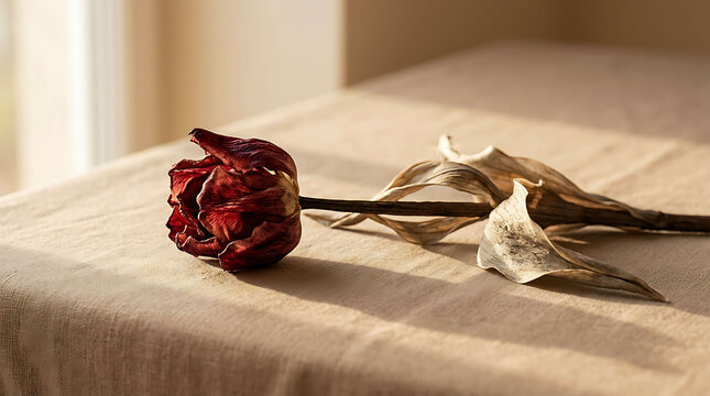 Withered Red Rose Symbolizing Lost Love Memory Grief And Passing Time