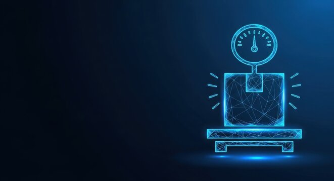 Digital Scale Measuring Weight with Futuristic Neon Blue Technology