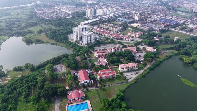Aerial Universiti Tunku Abdul Rahman UTAR view with lakes and greenery
