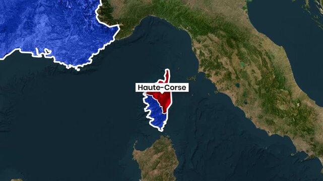 Animated map graphic showing France and Corsica divisions footage
