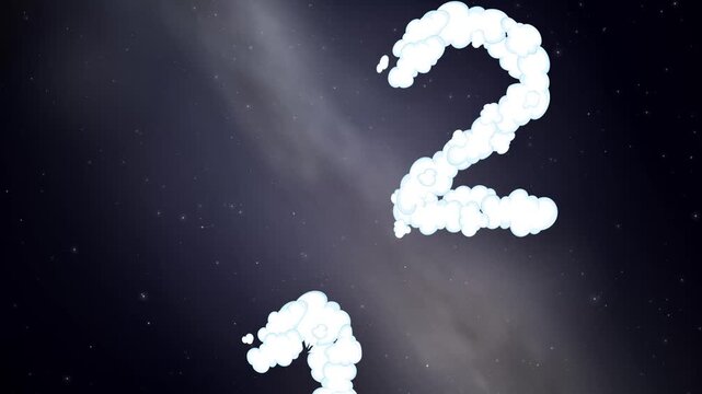 Animated Cloud Numbers Falling Through Starry Night Sky Background
