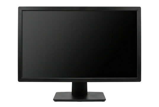 Black computer monitor with blank screen isolated on dark background
