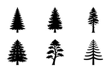 Obraz premium Conifer Tree Silhouettes Collection, Evergreen Pine Fir Spruce Vector Icons, Forest Nature Elements