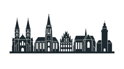 Fototapeta premium Silhouette of historic european city skyline with cathedrals