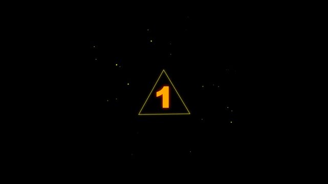Modern 5 Second Countdown Animation with Glowing Orange Triangle and Particles on Black Background