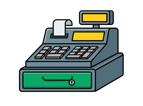 Cartoon Cash Register Illustration for Retail and Business
