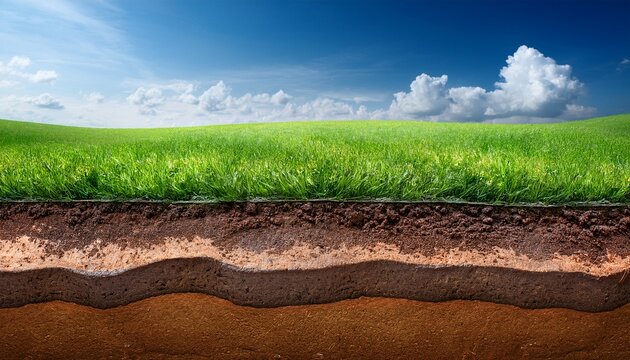 Cross Section Mud Puddle Grassy Field Soil Layers