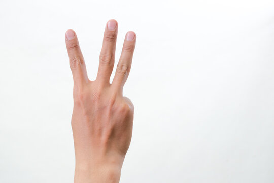 Man showing zero to five fingers count signs isolated on white background with Clipping path included. Communication gestures concept