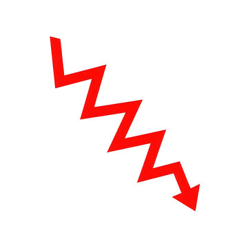 Red zigzag arrow pointing down isolated on transparent background
