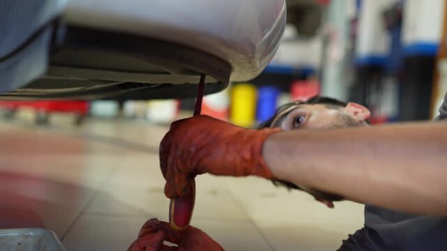 Professional auto mechanic repairing a car