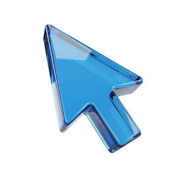 Shiny blue computer mouse cursor arrow icon isolated on transparent background