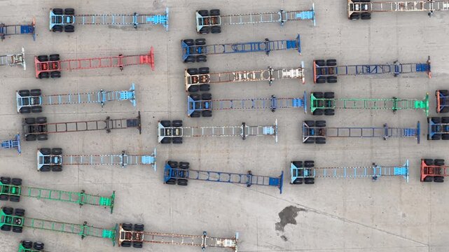 Aerial top down view of container chassis parking