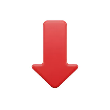 Red arrow pointing down 3d icon isolated on transparent background