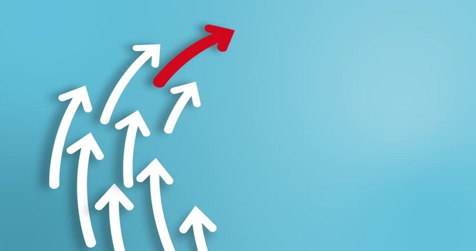 Red Arrow Leading Upward Among White Arrows &mdash; Leadership, Growth and Success Direction Concept