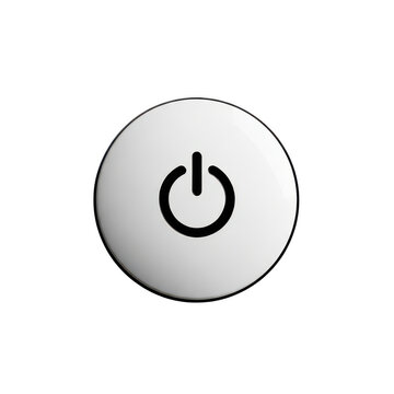 Black power button icon on a round white circle isolated on transparent background