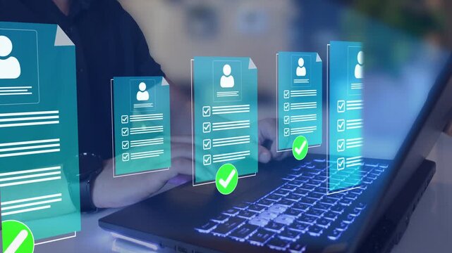 HR concept on virtual screen. CV resume and choosing perfect person to hire. 