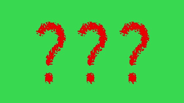 Red Fiery Question Marks Animation on Green Screen Background Chroma Key