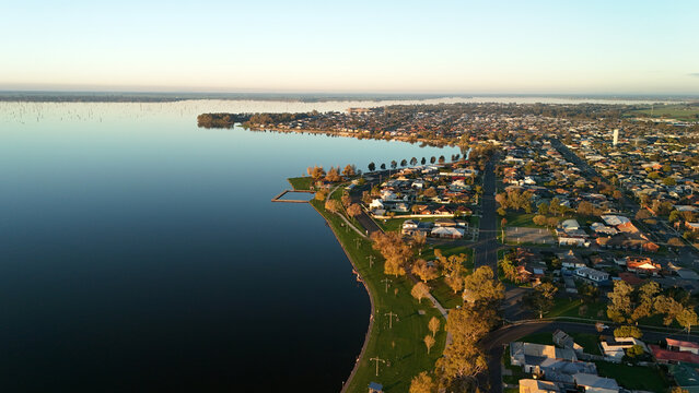 Lake Mulwala from above at sunset from Yarrawonga