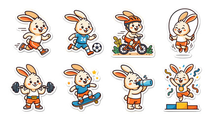Fototapeta premium Cute Outdoor Adventure Bunny Mascot Sticker Collection