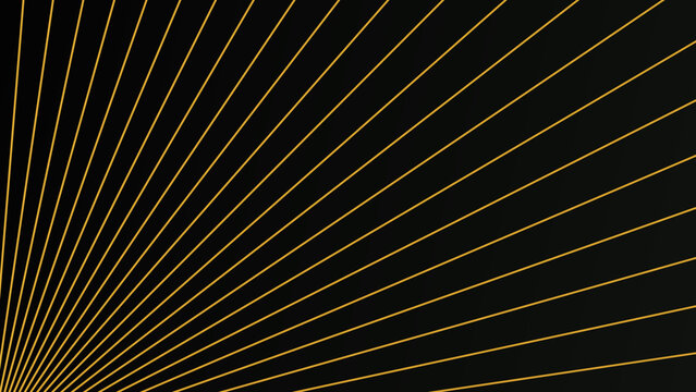Golden sunburst lines on black background. Abstract radial light rays pattern design.