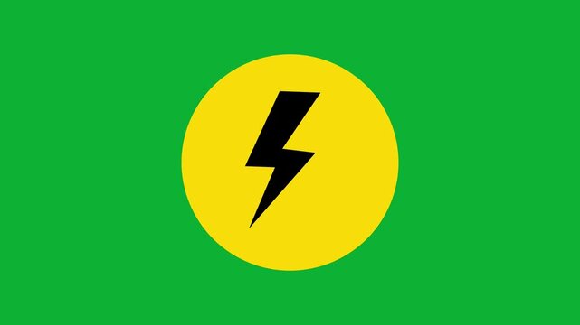 Lightning bolt icon animating inside a yellow circle over a green background in minimalist motion graphics style