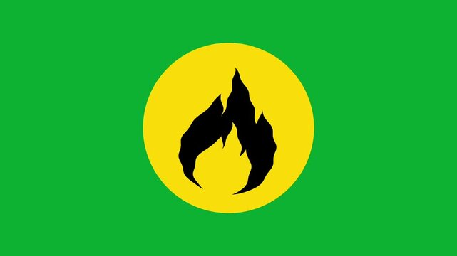 Animated fire symbol graphic on yellow circular icon isolated on green screen background for video editing