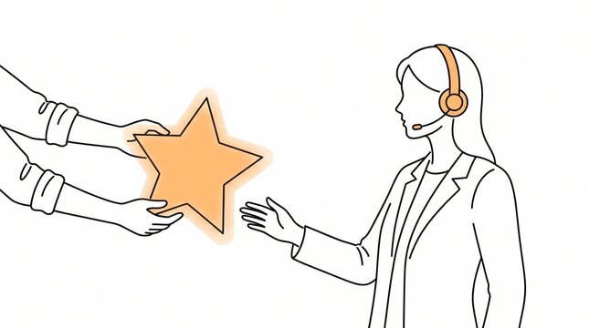 Customer giving a golden star rating to a support representative